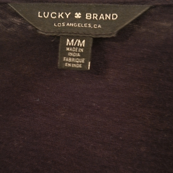 Lucky Brand Boho Tie-Front Notch Neck Top - Black & Taupe Medium Great Condition - Picture 10 of 12